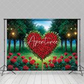 Aperturee - Aperturee Lighted Forest Heart Red Rose Valentines Day Backdrop